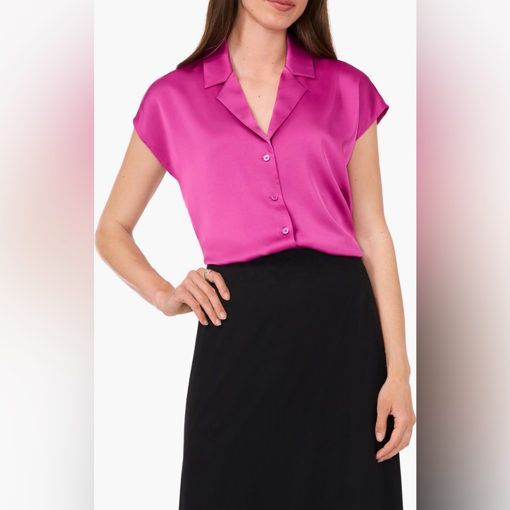 Halogen Solid Camp Shirt Short Sleeve Button-Up Plum Purple X-Small